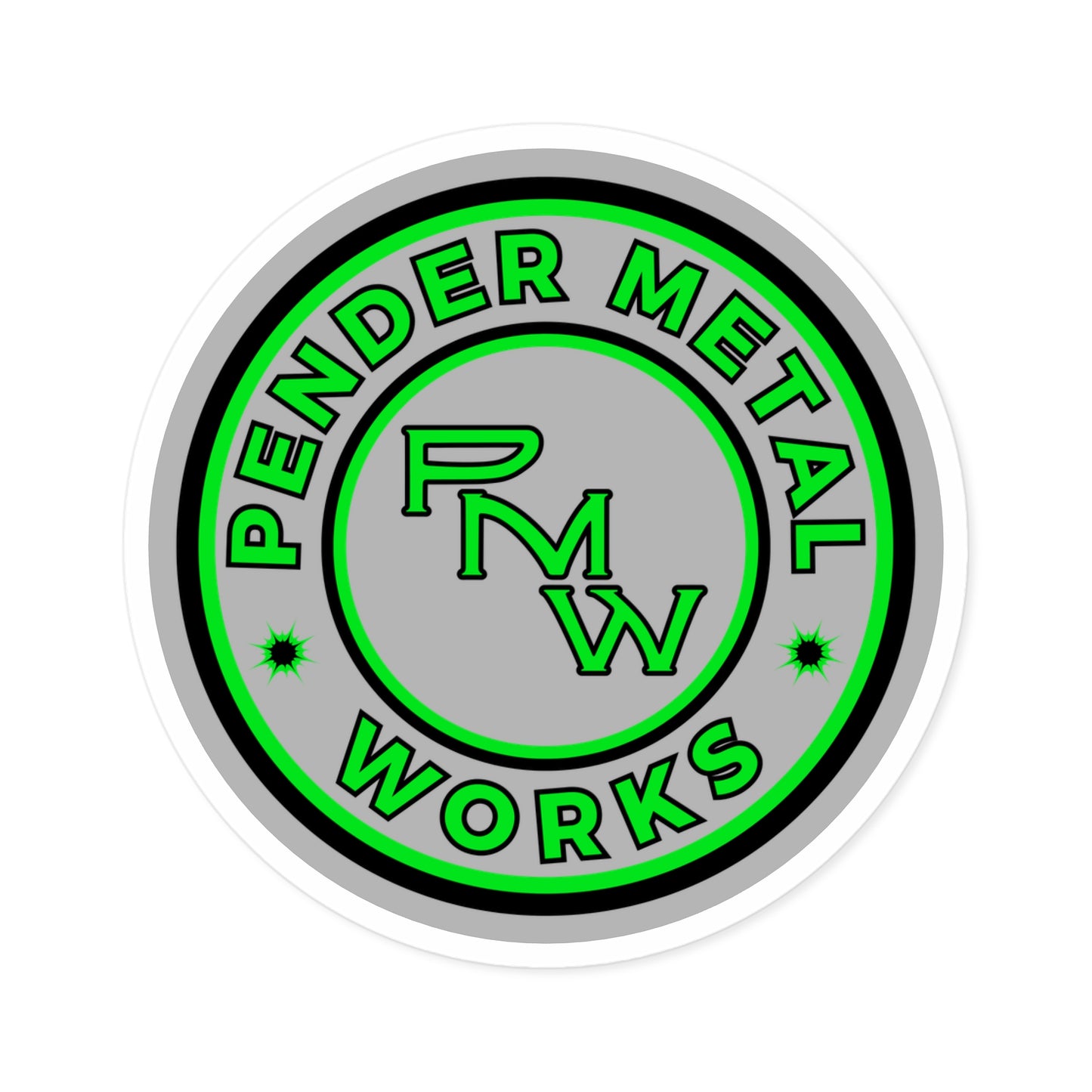Custom Round Stickers, Pender Metal Works, Green Logo Decal for Laptop, Water Bottle, Car, Indoor/Outdoor Use