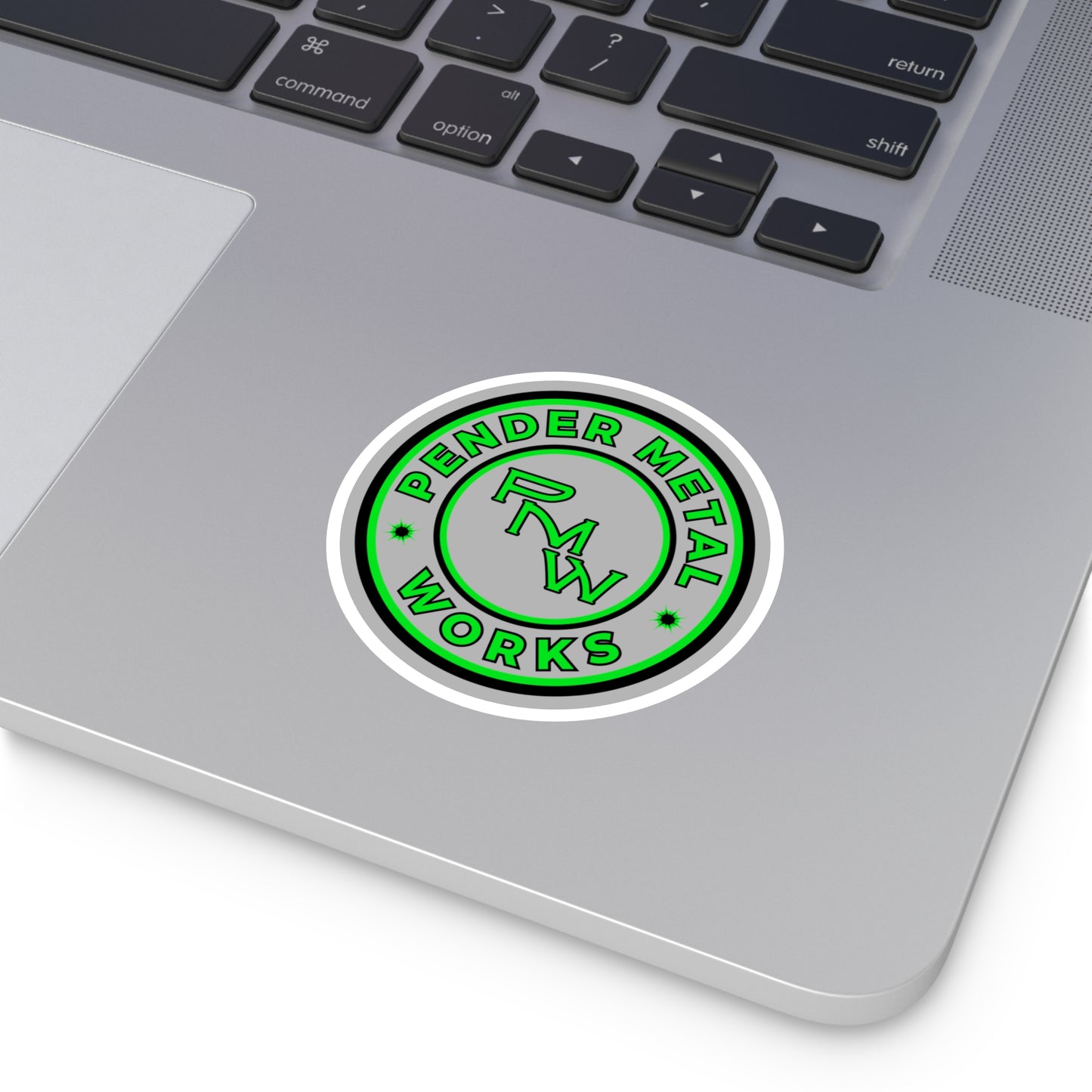 Custom Round Stickers, Pender Metal Works, Green Logo Decal for Laptop, Water Bottle, Car, Indoor/Outdoor Use