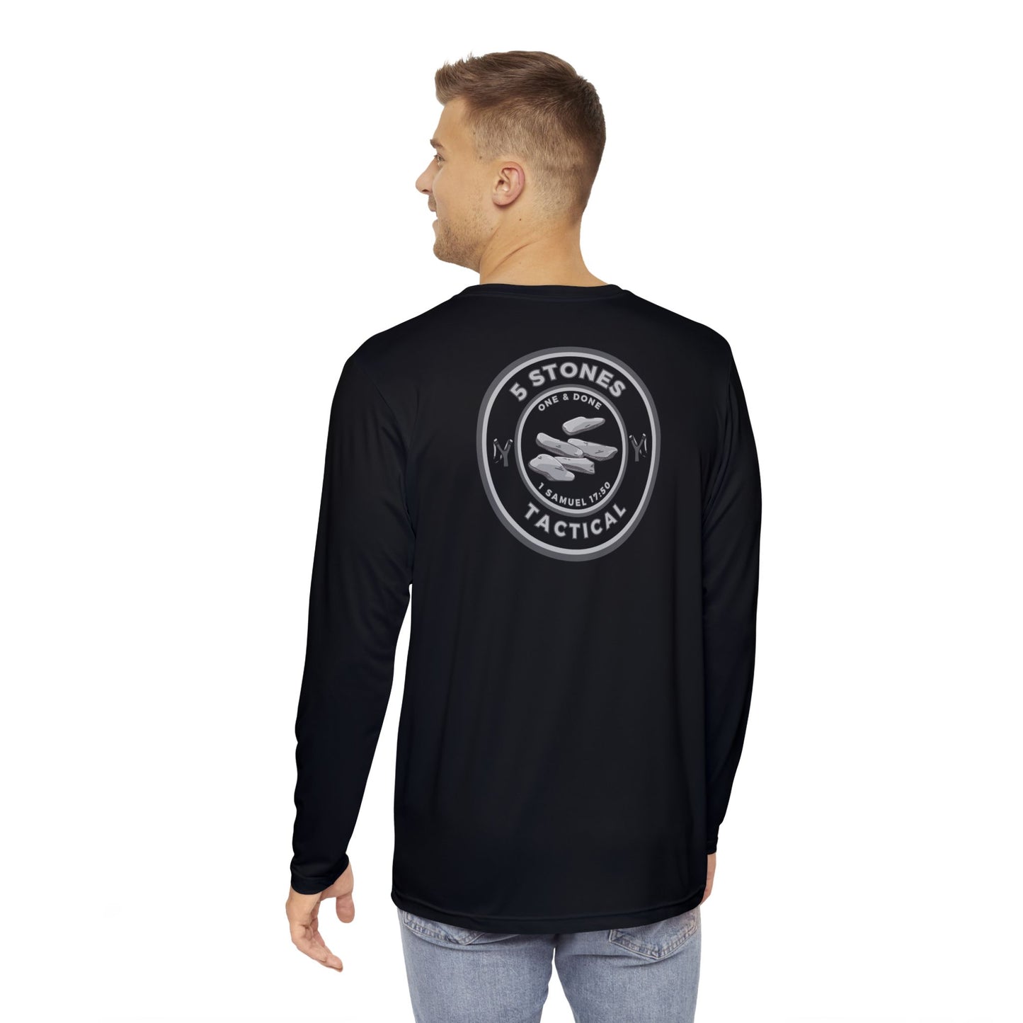 1 Goliath 4 Brothers 5 Stones (Chest) 5 Stones Tactical (Back) Men's Long Sleeve Shirt (AOP)