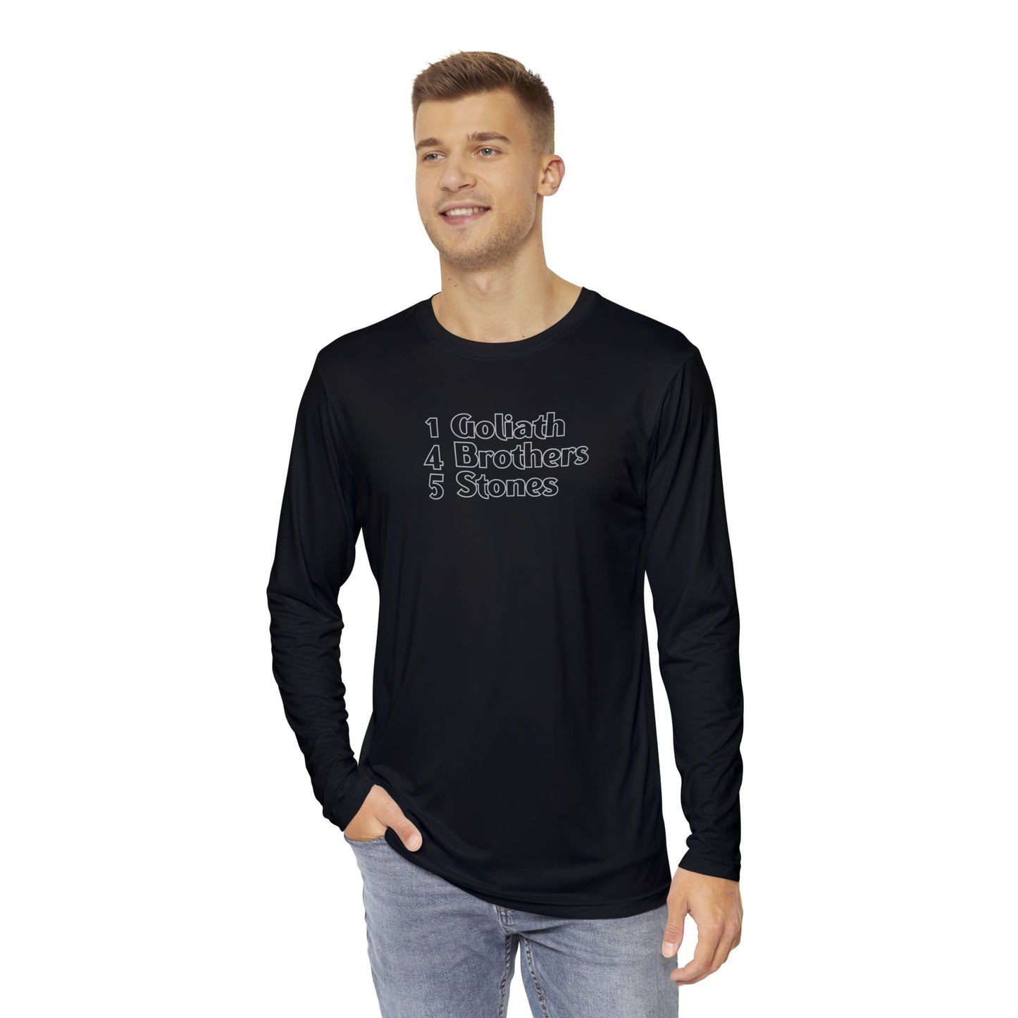 1 Goliath 4 Brothers 5 Stones (Chest) 5 Stones Tactical (Back) Men's Long Sleeve Shirt (AOP)