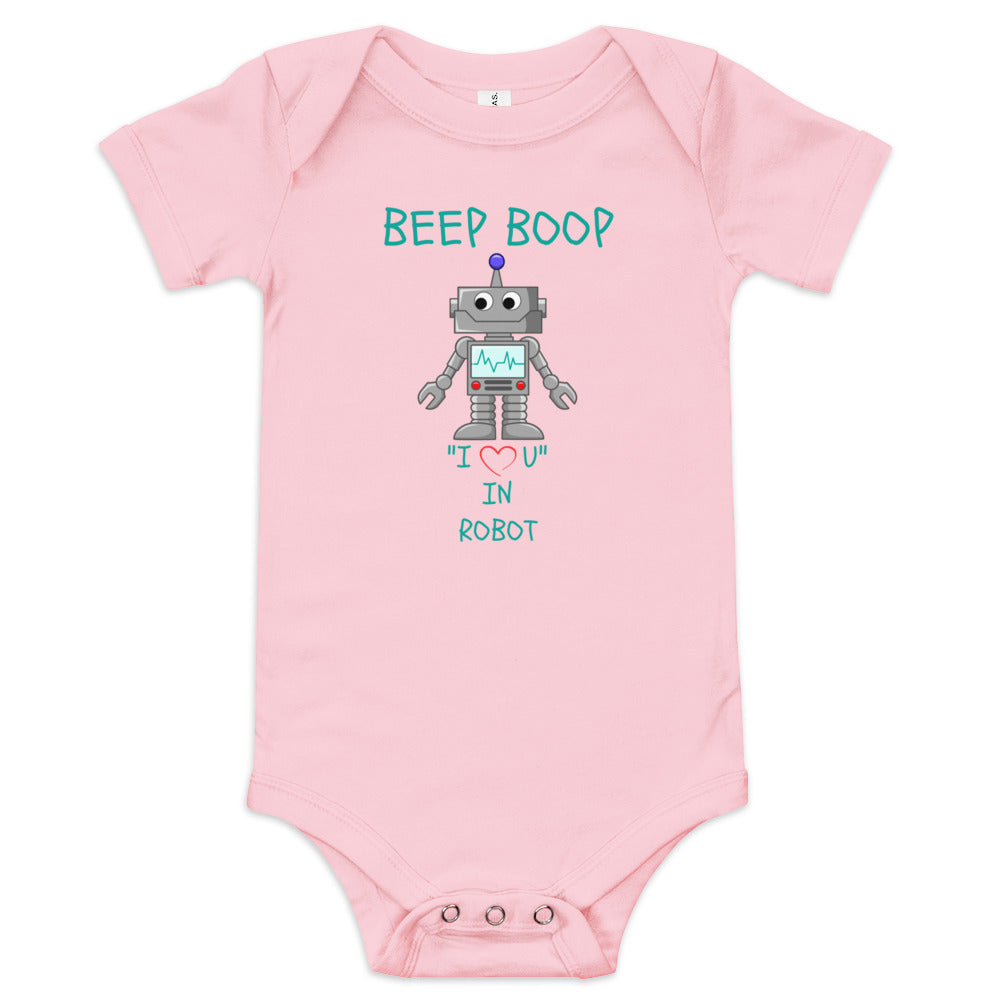 BEEP BOOP "I LOVE U" IN ROBOT Baby short sleeve one piece
