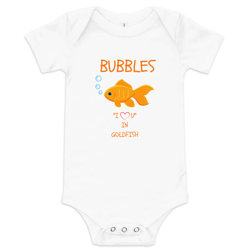BUBBLES "I LOVE U" IN GOLDFISH Baby short sleeve one piece