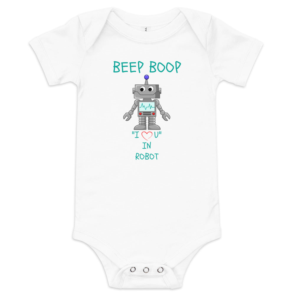 BEEP BOOP "I LOVE U" IN ROBOT Baby short sleeve one piece