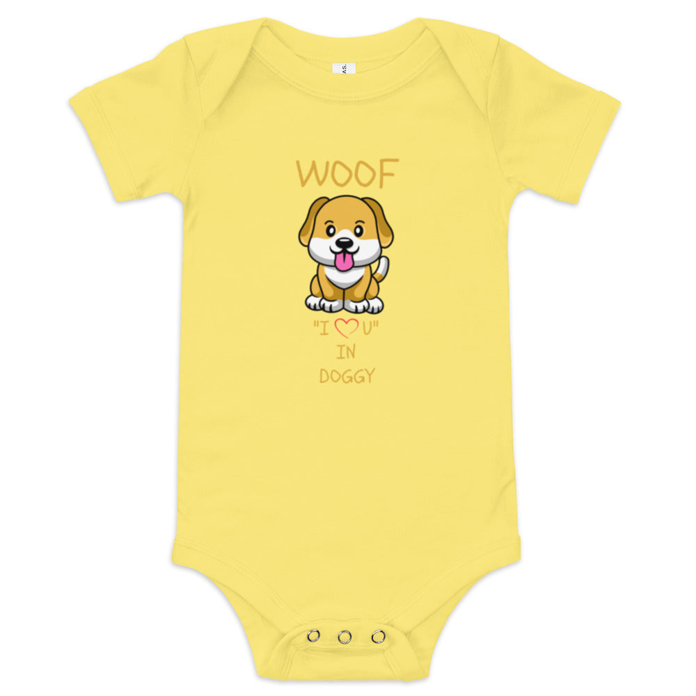 WOOF I "Love" U in Doggy Baby short sleeve one piece