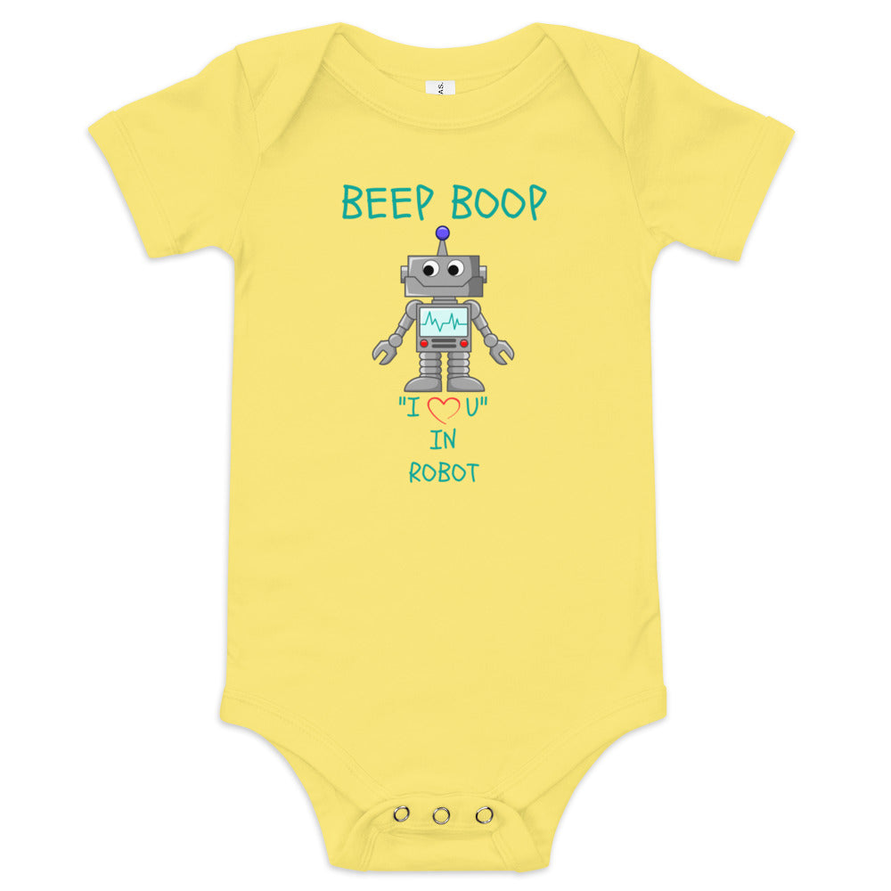 BEEP BOOP "I LOVE U" IN ROBOT Baby short sleeve one piece