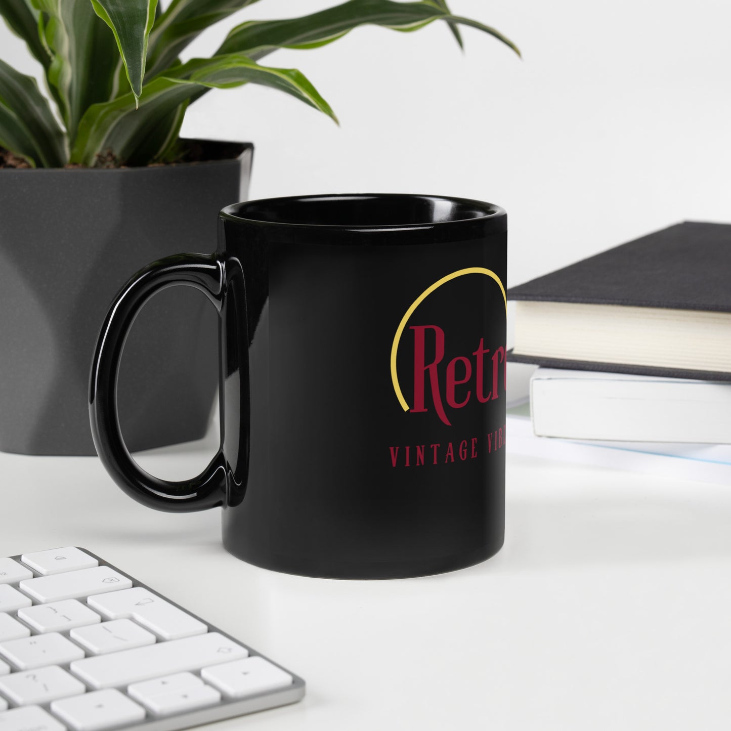 RetroRevive Vintage Vibes, Modern Message Black Glossy Mug
