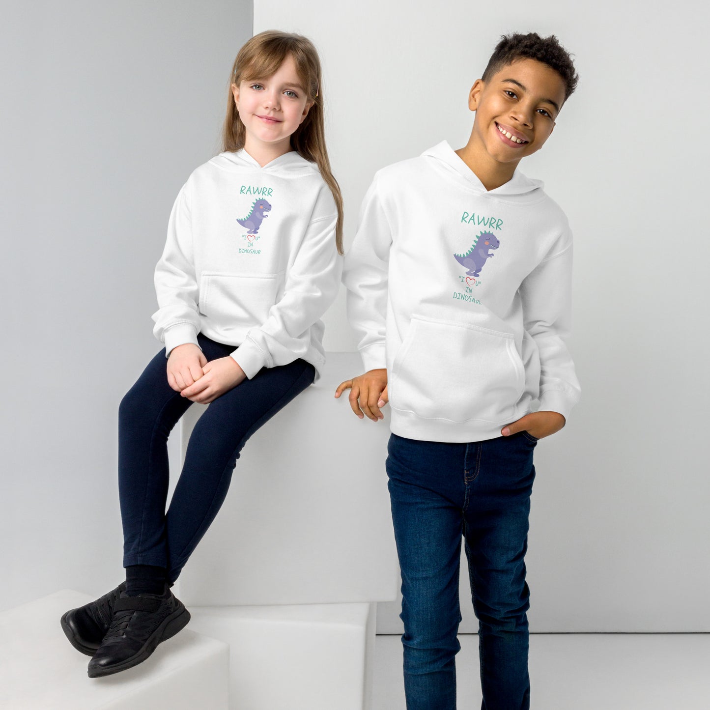 RAWRR "I Love You" In Dinosaur Kids fleece hoodie