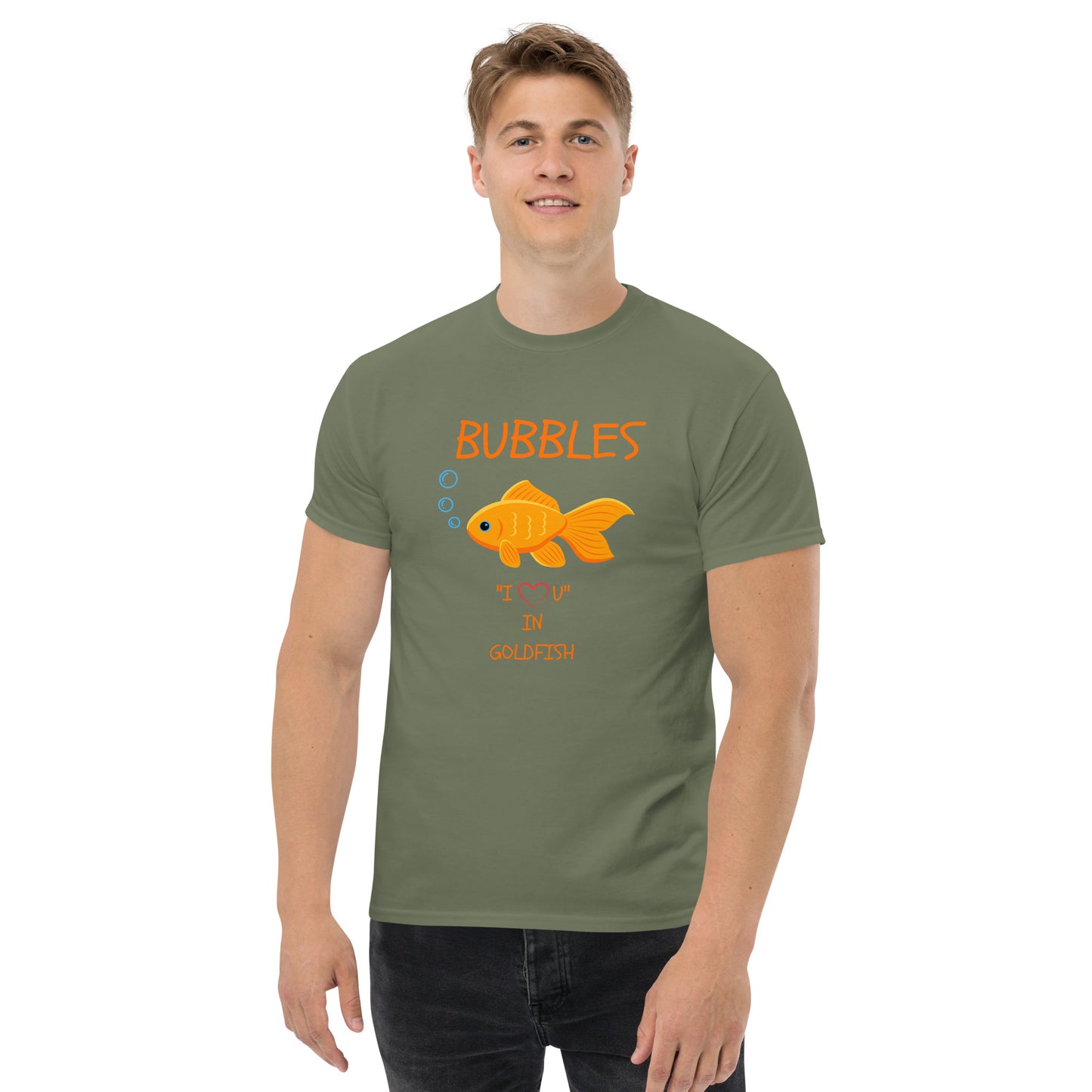 BUBBLES "I LOVE U" IN GOLDFISH Men's classic tee