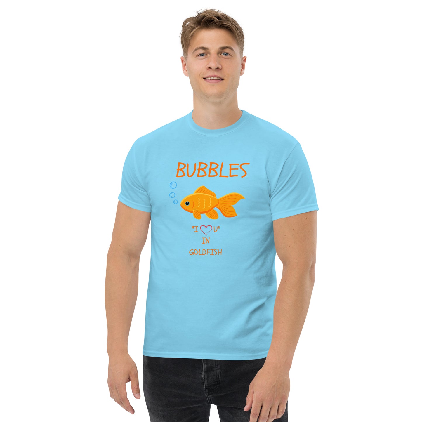 BUBBLES "I LOVE U" IN GOLDFISH Men's classic tee