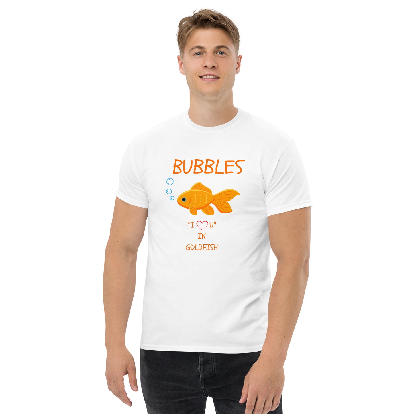 BUBBLES "I LOVE U" IN GOLDFISH Men's classic tee