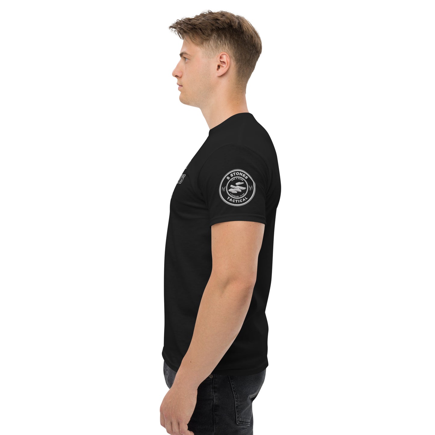 1 Goliath 4 Brothers 5 Stones (Chest) 5 Stones Tactical (Left Arm) Unisex Classic Tee