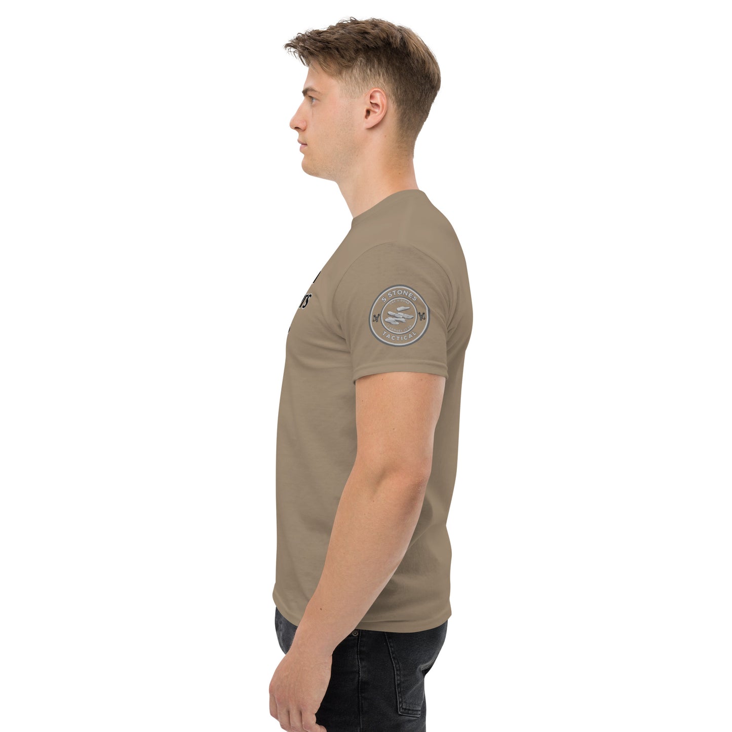 1 Goliath 4 Brothers 5 Stones (Chest) 5 Stones Tactical (Left Arm) Unisex Classic Tee