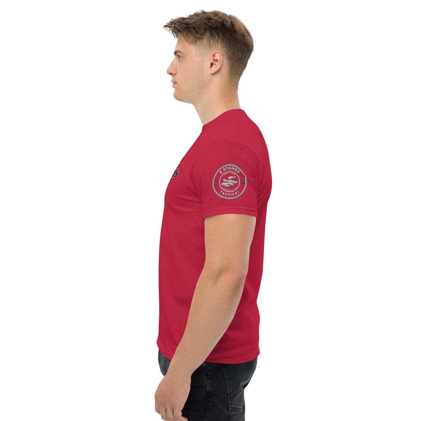 1 Goliath 4 Brothers 5 Stones (Chest) 5 Stones Tactical (Left Arm) Unisex Classic Tee