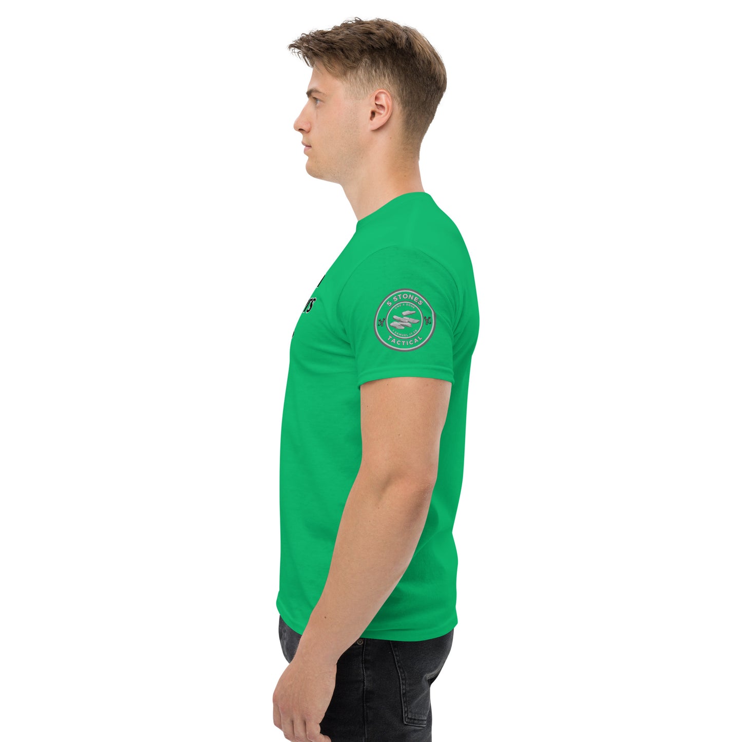 1 Goliath 4 Brothers 5 Stones (Chest) 5 Stones Tactical (Left Arm) Unisex Classic Tee