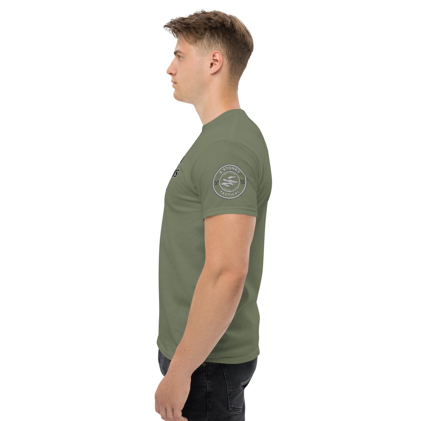 1 Goliath 4 Brothers 5 Stones (Chest) 5 Stones Tactical (Left Arm) Unisex Classic Tee