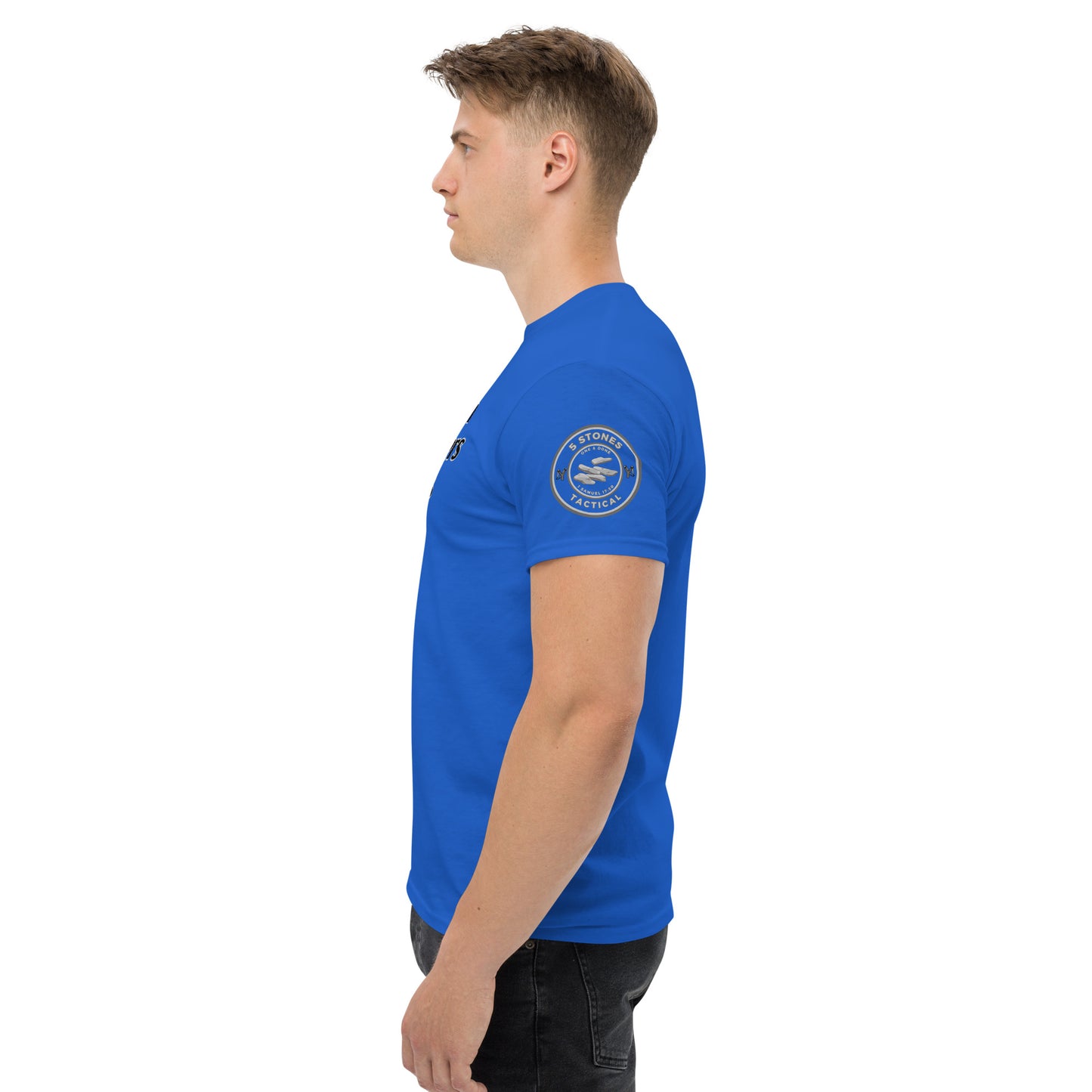 1 Goliath 4 Brothers 5 Stones (Chest) 5 Stones Tactical (Left Arm) Unisex Classic Tee