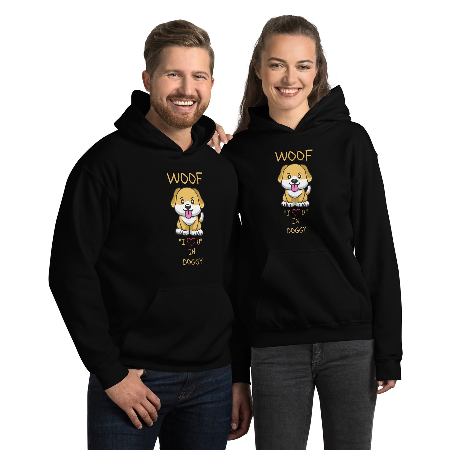 WOOF I "Love" U in Doggy Unisex Hoodie