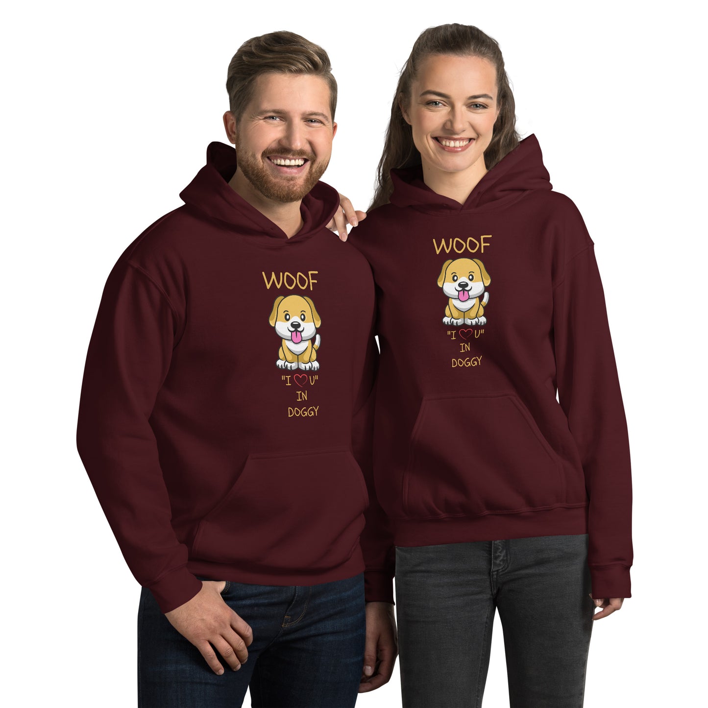 WOOF I "Love" U in Doggy Unisex Hoodie