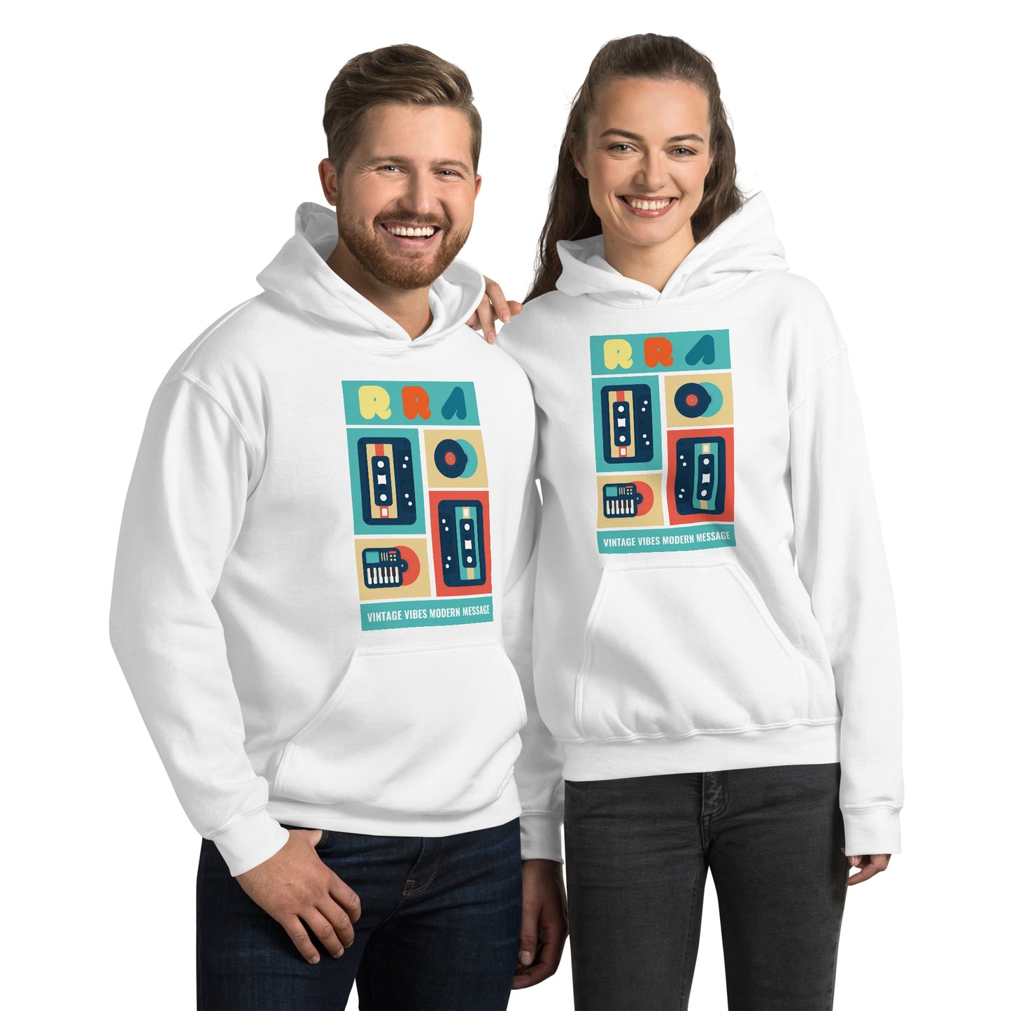 RRA Vintage Vibes Modern Message Cassettes and Vinyl Unisex Hoodie