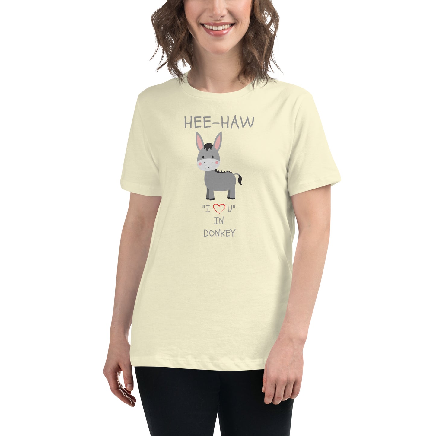 HEE-HAW "I LOVE U" IN DONKEY Women's Relaxed T-Shirt