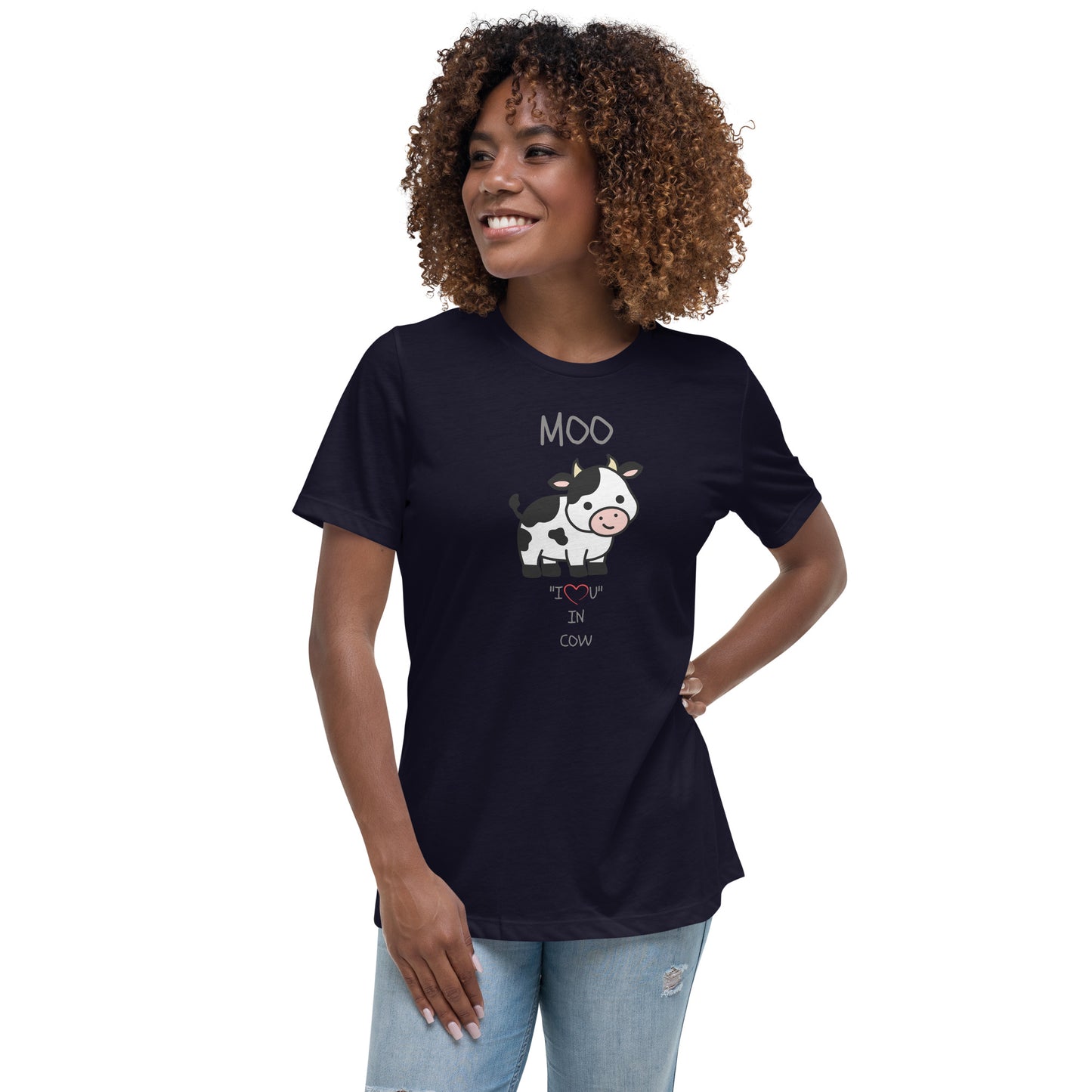 MOO "I LOVE YOU" IN COW Women's Relaxed T-Shirt