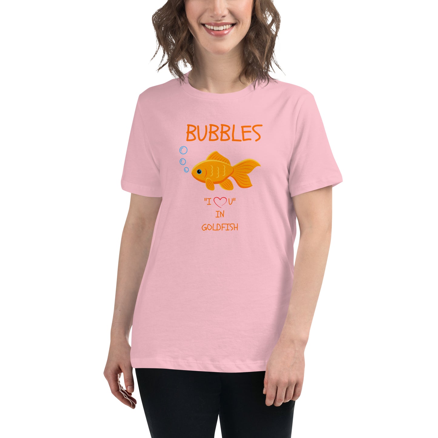 BUBBLES "I LOVE U" IN GOLDFISH Women's Relaxed T-Shirt