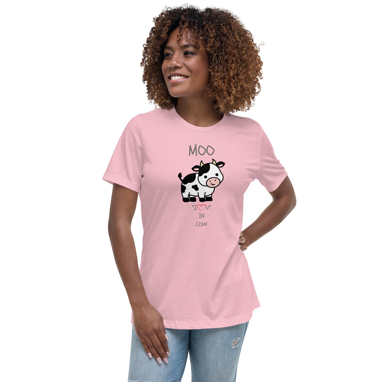 MOO "I LOVE YOU" IN COW Women's Relaxed T-Shirt