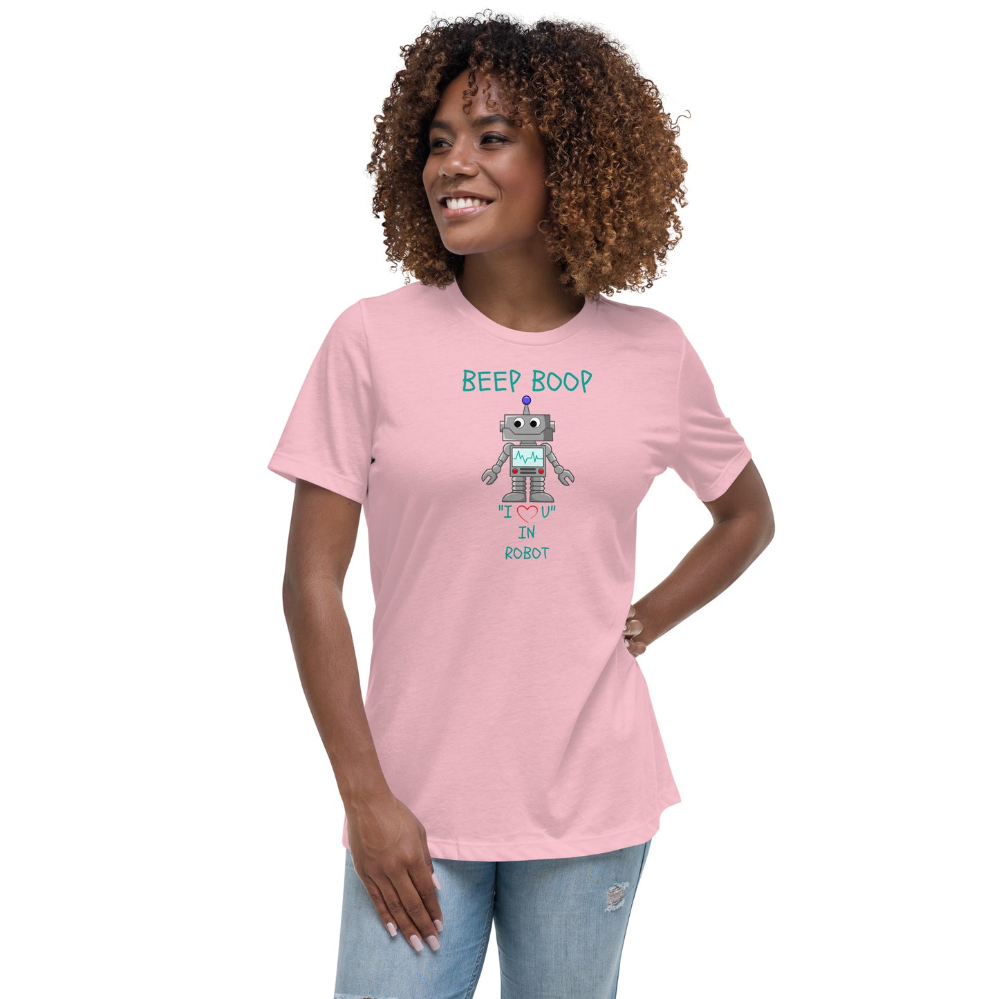 BEEP BOOP "I LOVE U" IN ROBOT Women's Relaxed T-Shirt