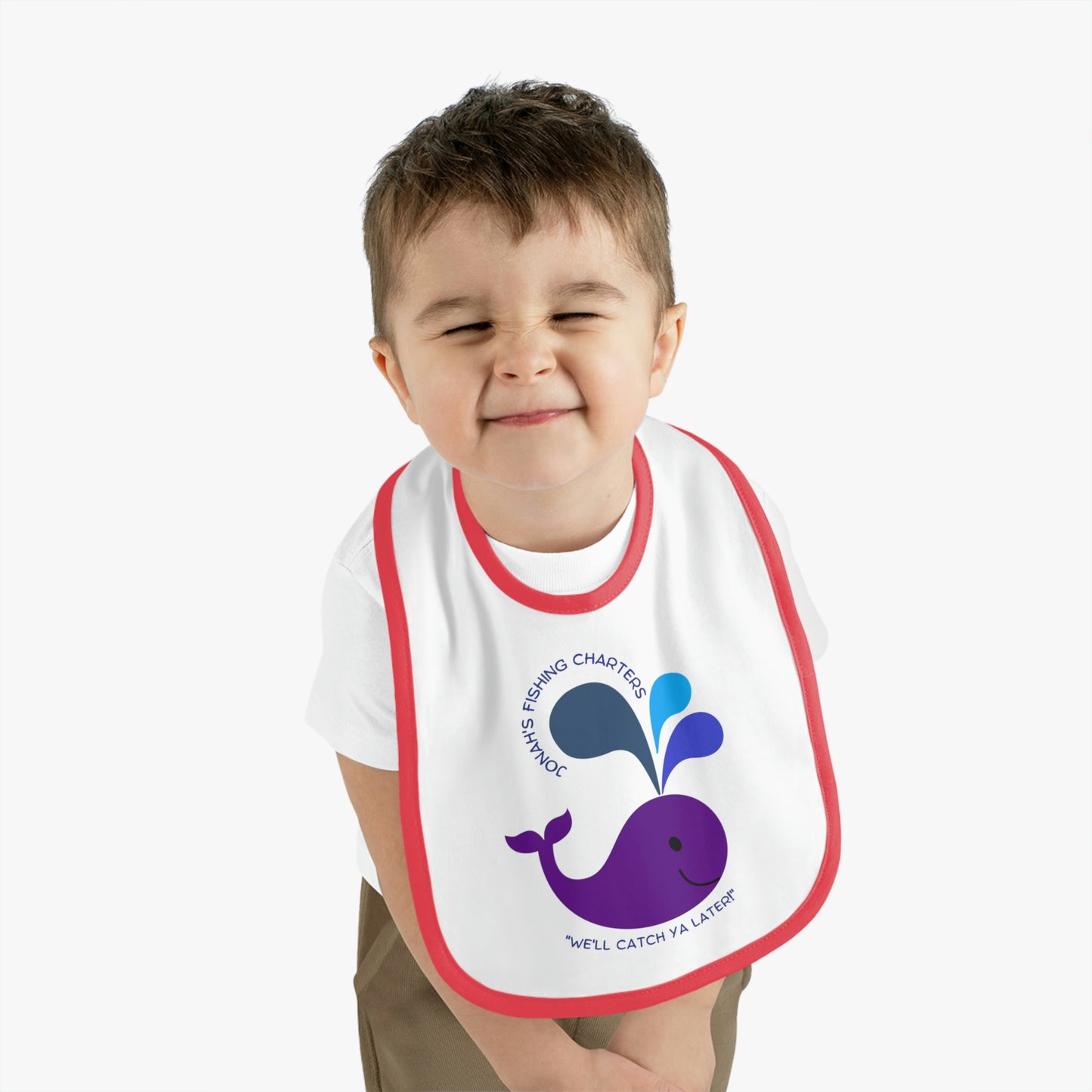 Jonah's Fishing Charters "We'll Catch Ya Later!" Baby Contrast Trim Jersey Bib