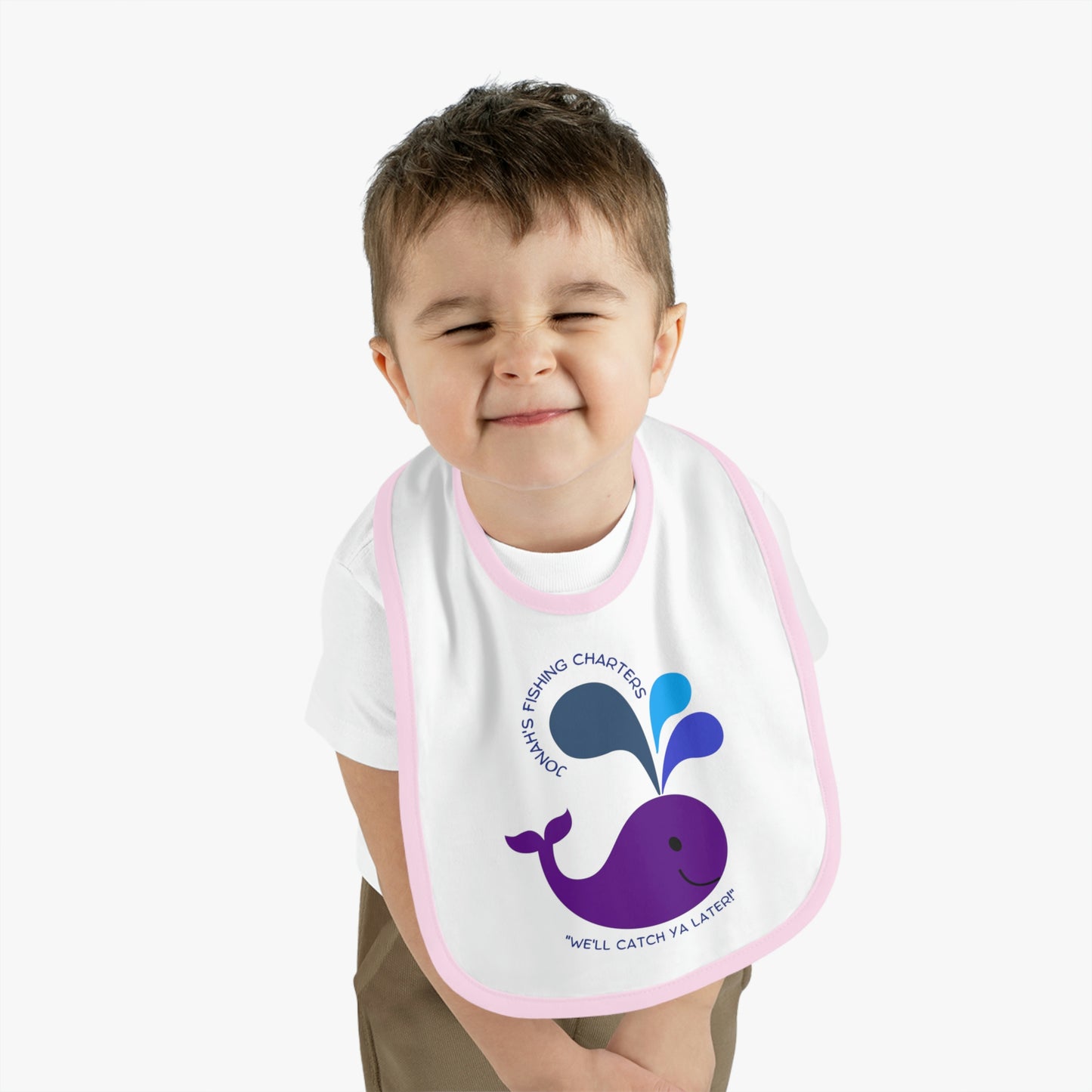 Jonah's Fishing Charters "We'll Catch Ya Later!" Baby Contrast Trim Jersey Bib