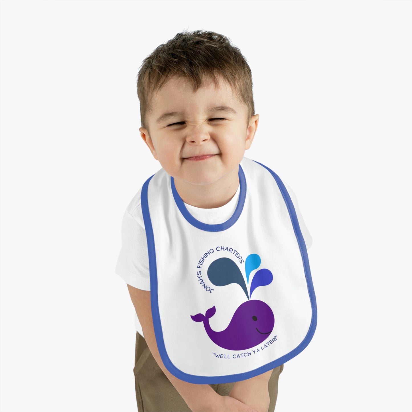 Jonah's Fishing Charters "We'll Catch Ya Later!" Baby Contrast Trim Jersey Bib