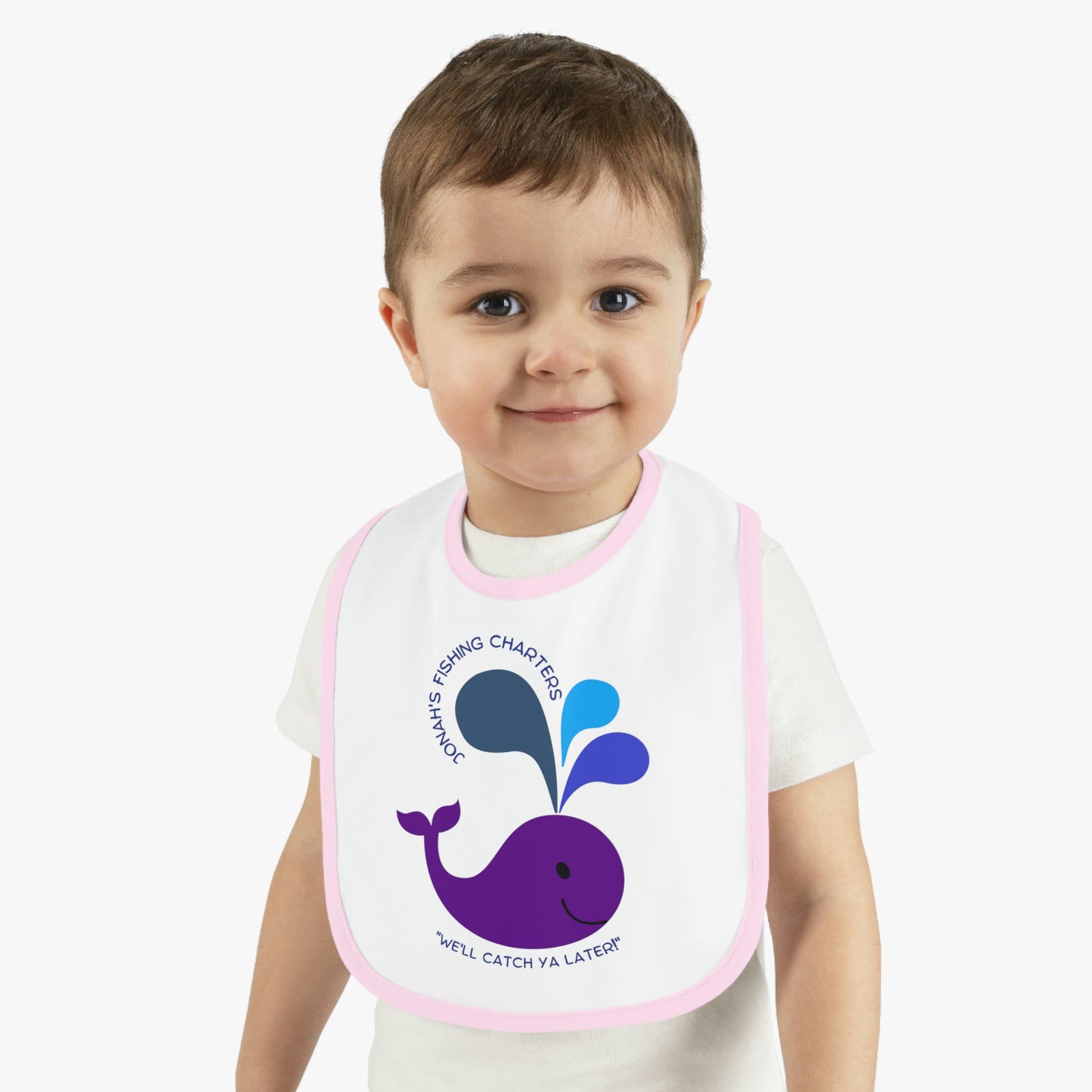 Jonah's Fishing Charters "We'll Catch Ya Later!" Baby Contrast Trim Jersey Bib