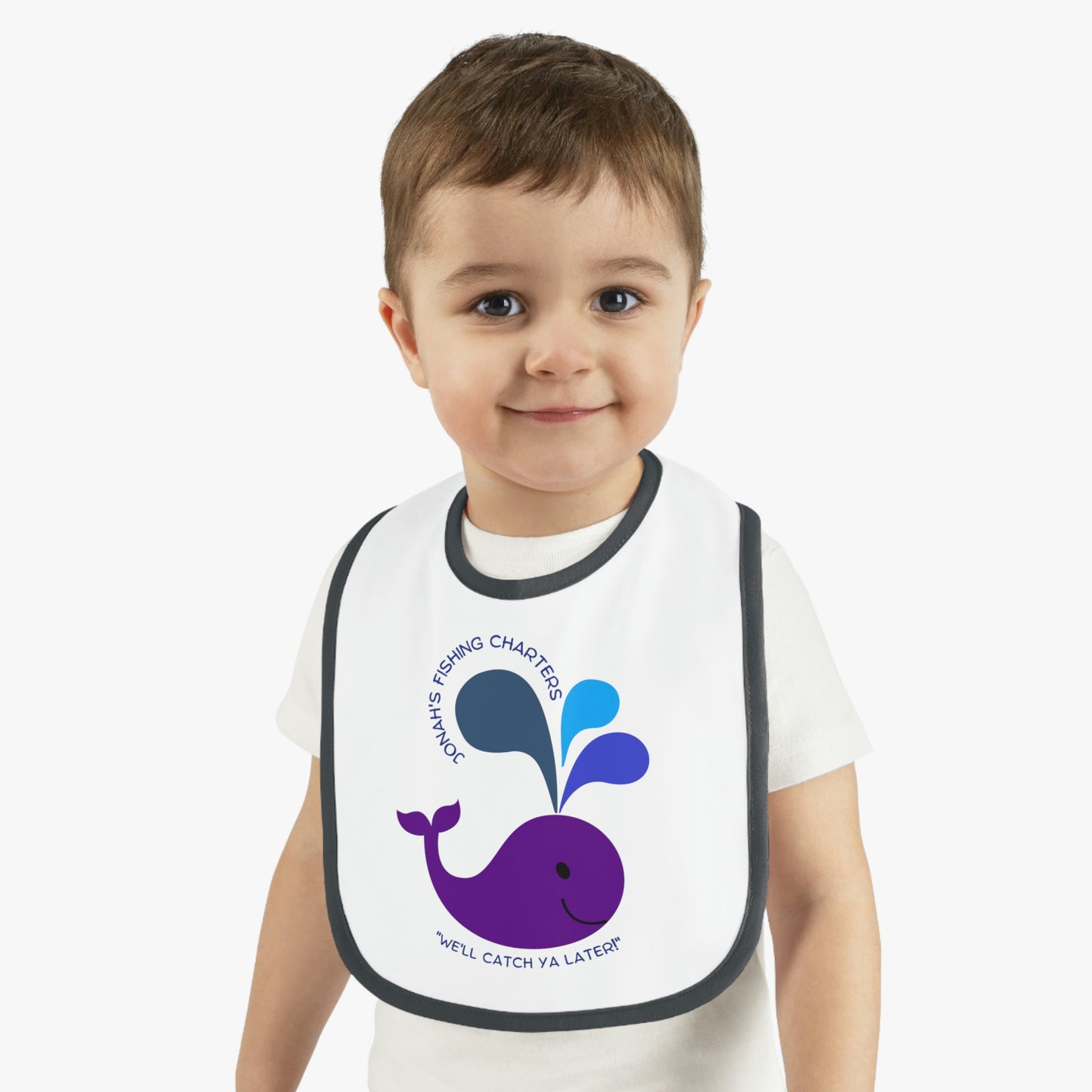 Jonah's Fishing Charters "We'll Catch Ya Later!" Baby Contrast Trim Jersey Bib