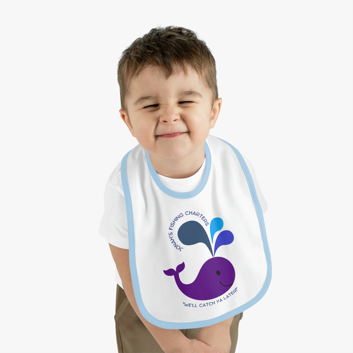Jonah's Fishing Charters "We'll Catch Ya Later!" Baby Contrast Trim Jersey Bib