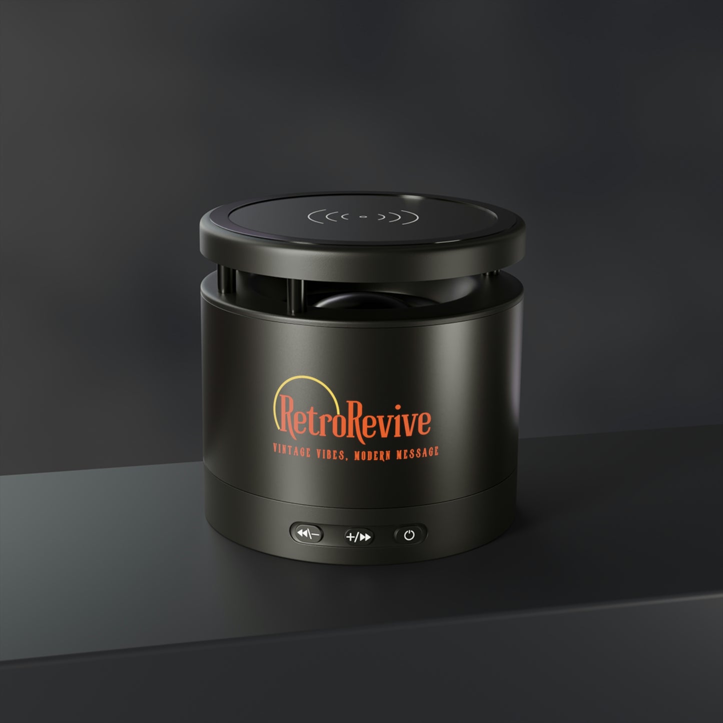 RetroRevive Vintage Vibes, Modern Message Metal Bluetooth Speaker and Wireless Charging Pad
