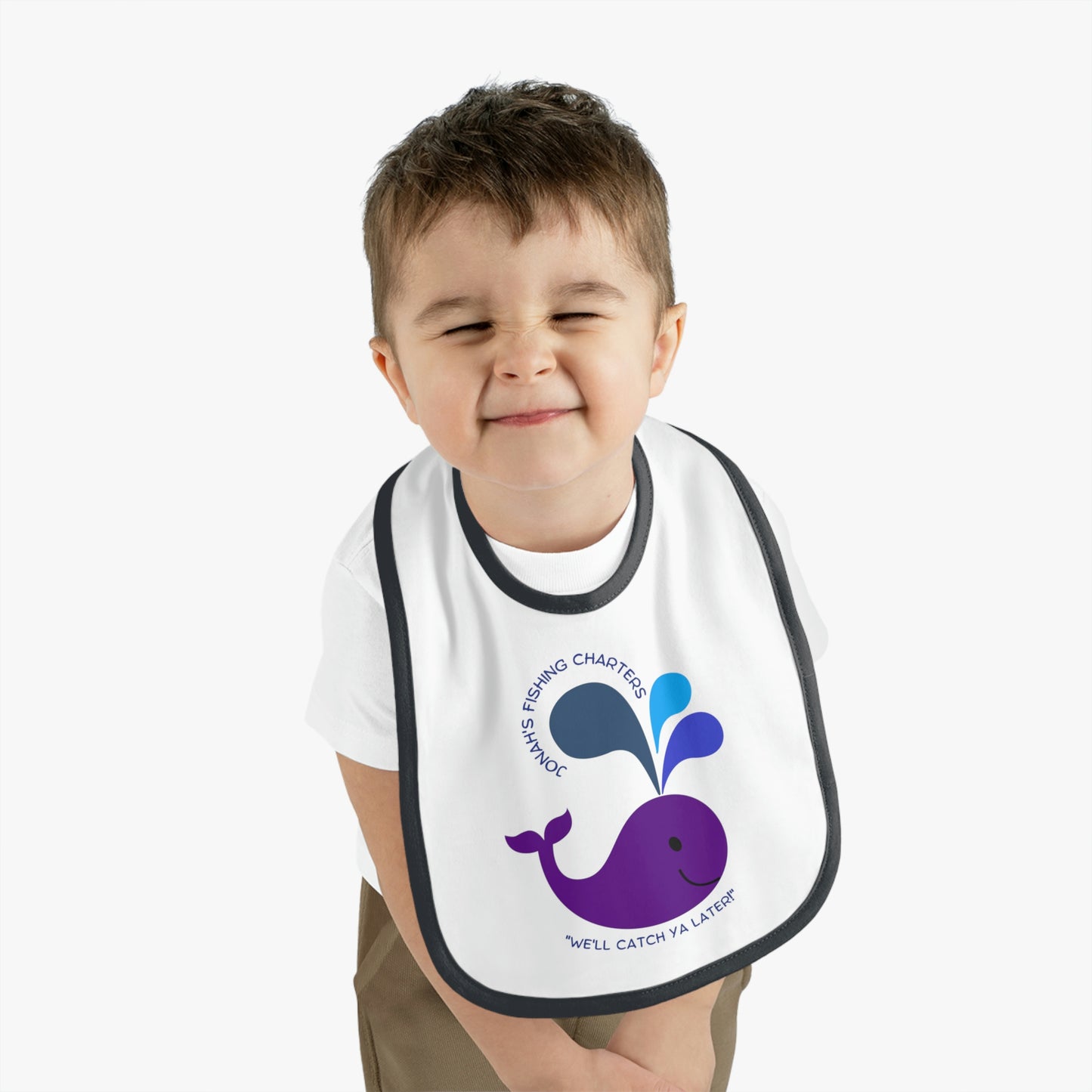 Jonah's Fishing Charters "We'll Catch Ya Later!" Baby Contrast Trim Jersey Bib