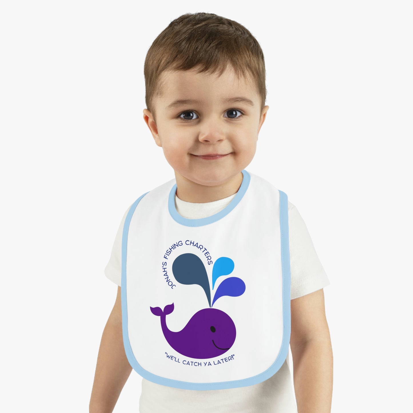Jonah's Fishing Charters "We'll Catch Ya Later!" Baby Contrast Trim Jersey Bib