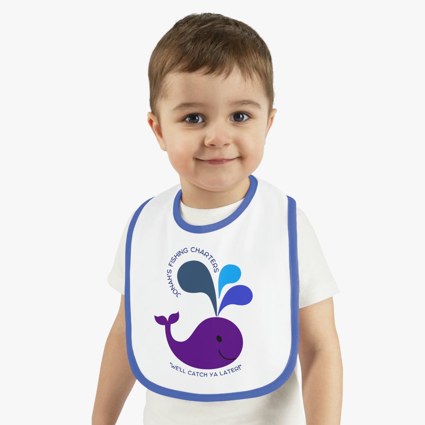 Jonah's Fishing Charters "We'll Catch Ya Later!" Baby Contrast Trim Jersey Bib