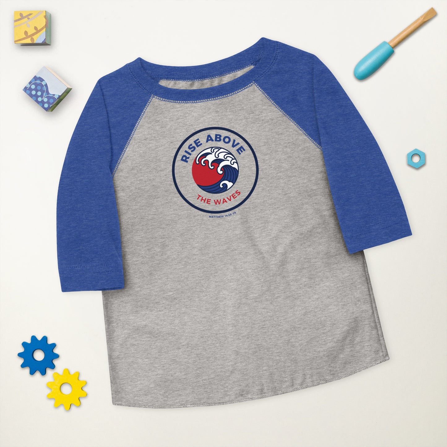 RISE ABOVE THE WAVES MATTHEW 14:28-29 Toddler Baseball Shirt