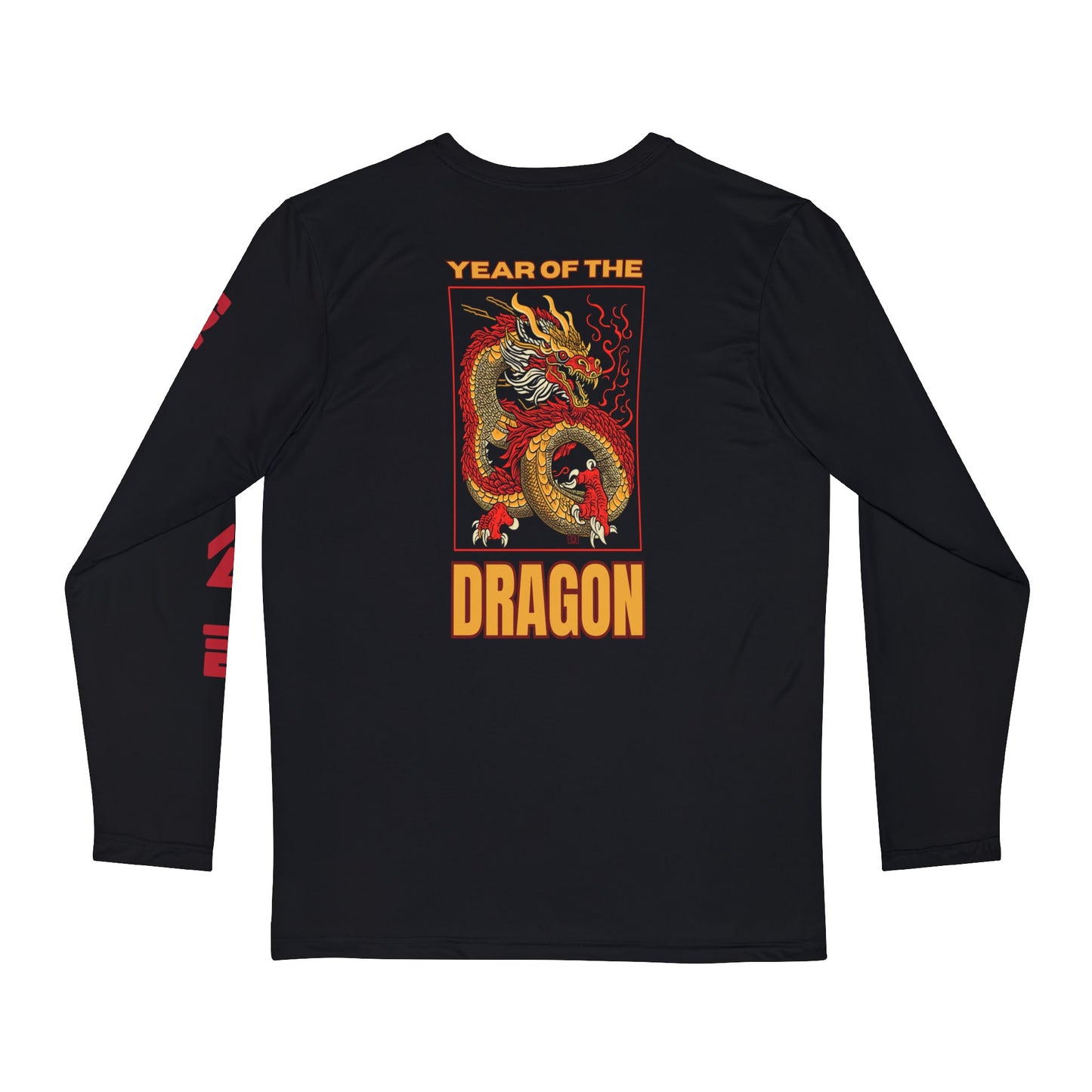 Year of the Dragon (Back) Retro Revive (Front Chinese) Apparel Company (Sleeve Chinese) Men's Poly Long Sleeve Shirt