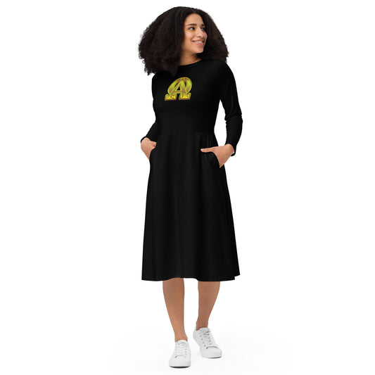 ALPHA & OMEGA  Long Sleeve Midi Dress