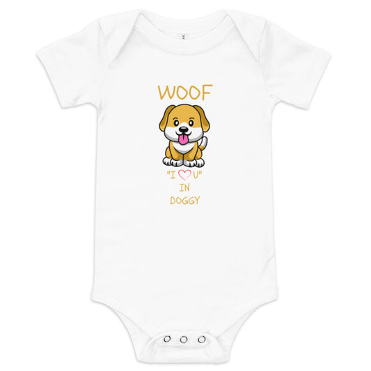 WOOF I "Love" U in Doggy Baby short sleeve one piece