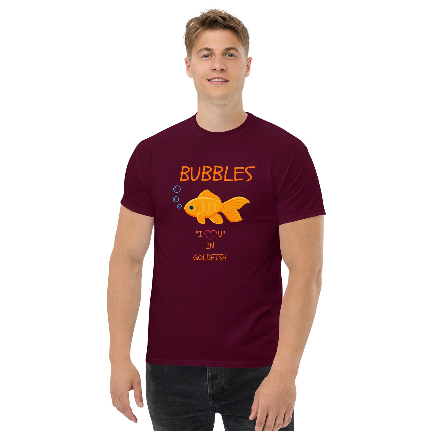 BUBBLES "I LOVE U" IN GOLDFISH Men's classic tee