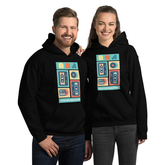 RRA Vintage Vibes Modern Message Cassettes and Vinyl Unisex Hoodie