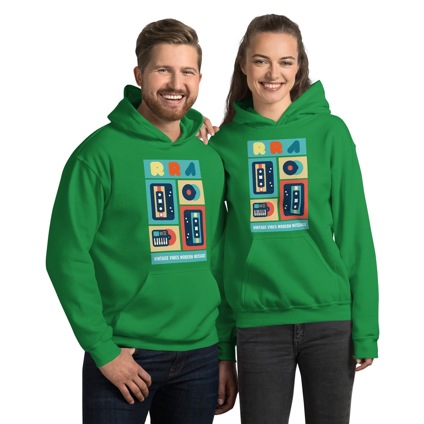 RRA Vintage Vibes Modern Message Cassettes and Vinyl Unisex Hoodie