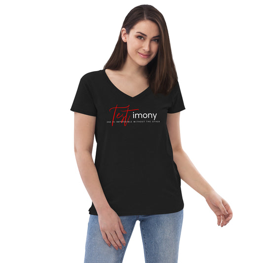 TESTimony "One is Impossible Without the Other Women’s recycled V-Neck T-Shirt