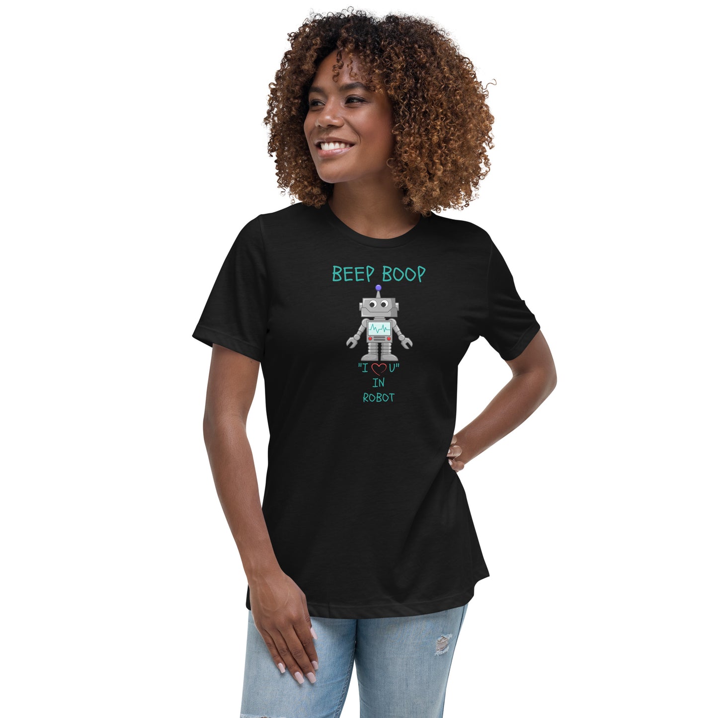 BEEP BOOP "I LOVE U" IN ROBOT Women's Relaxed T-Shirt