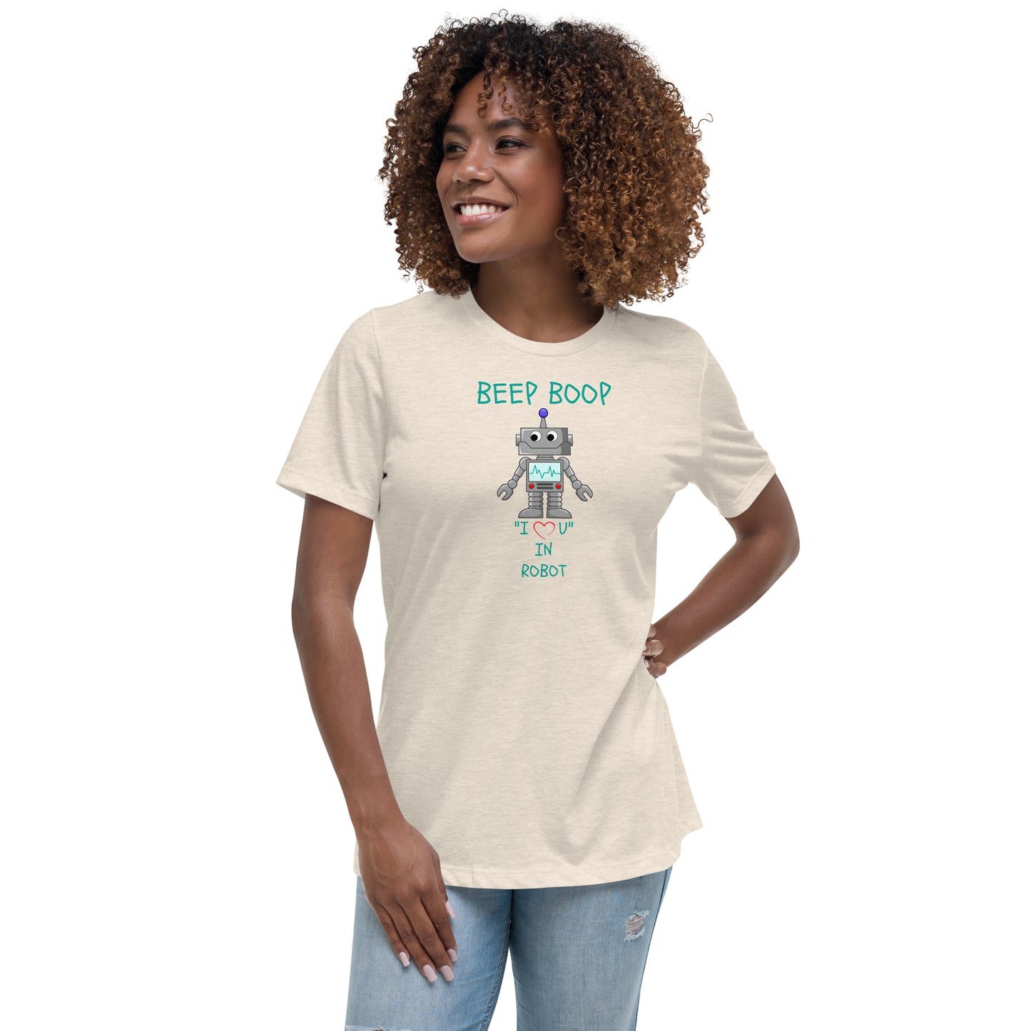 BEEP BOOP "I LOVE U" IN ROBOT Women's Relaxed T-Shirt