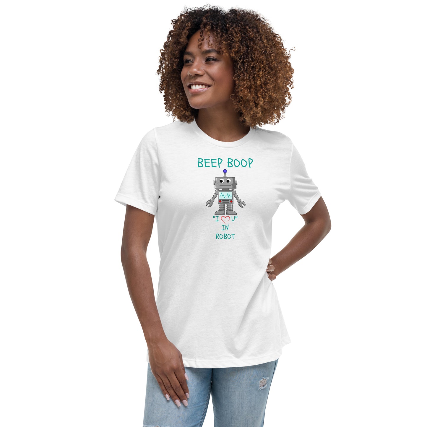 BEEP BOOP "I LOVE U" IN ROBOT Women's Relaxed T-Shirt