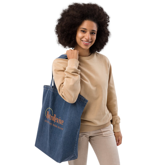 RetroRevive "Vintage Vibes, Modern Message" Orange Design Organic denim tote bag